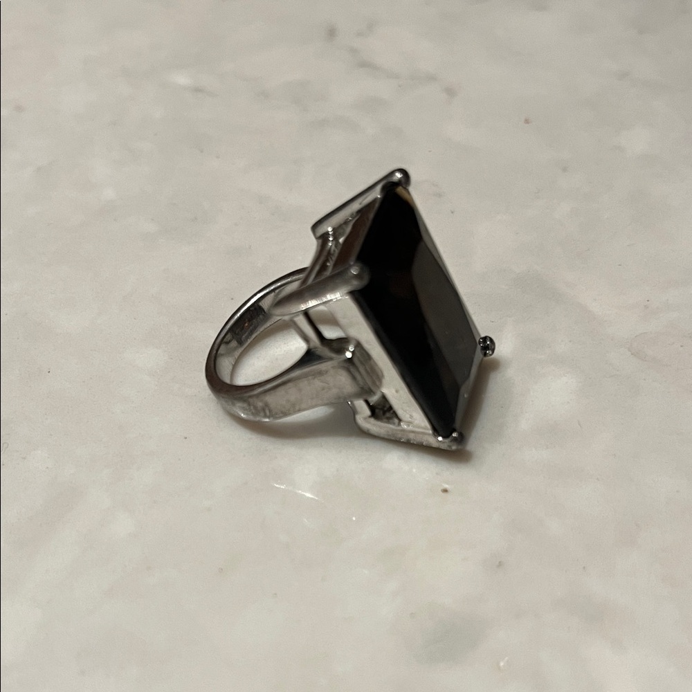 Vintage Holt Renfrew Bold Silver Statement Ring with Large Black Stone